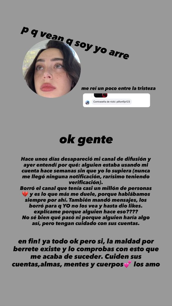 Nicki explicó que le hackearon su cuenta de Instagram.