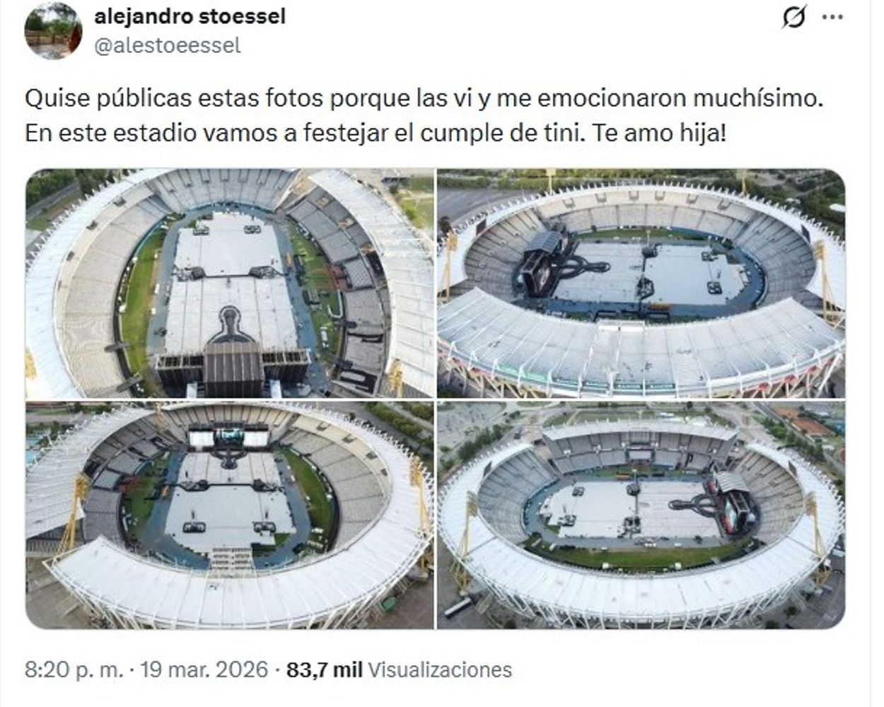 La publicación en la víspera del show de Tini en Córdoba.