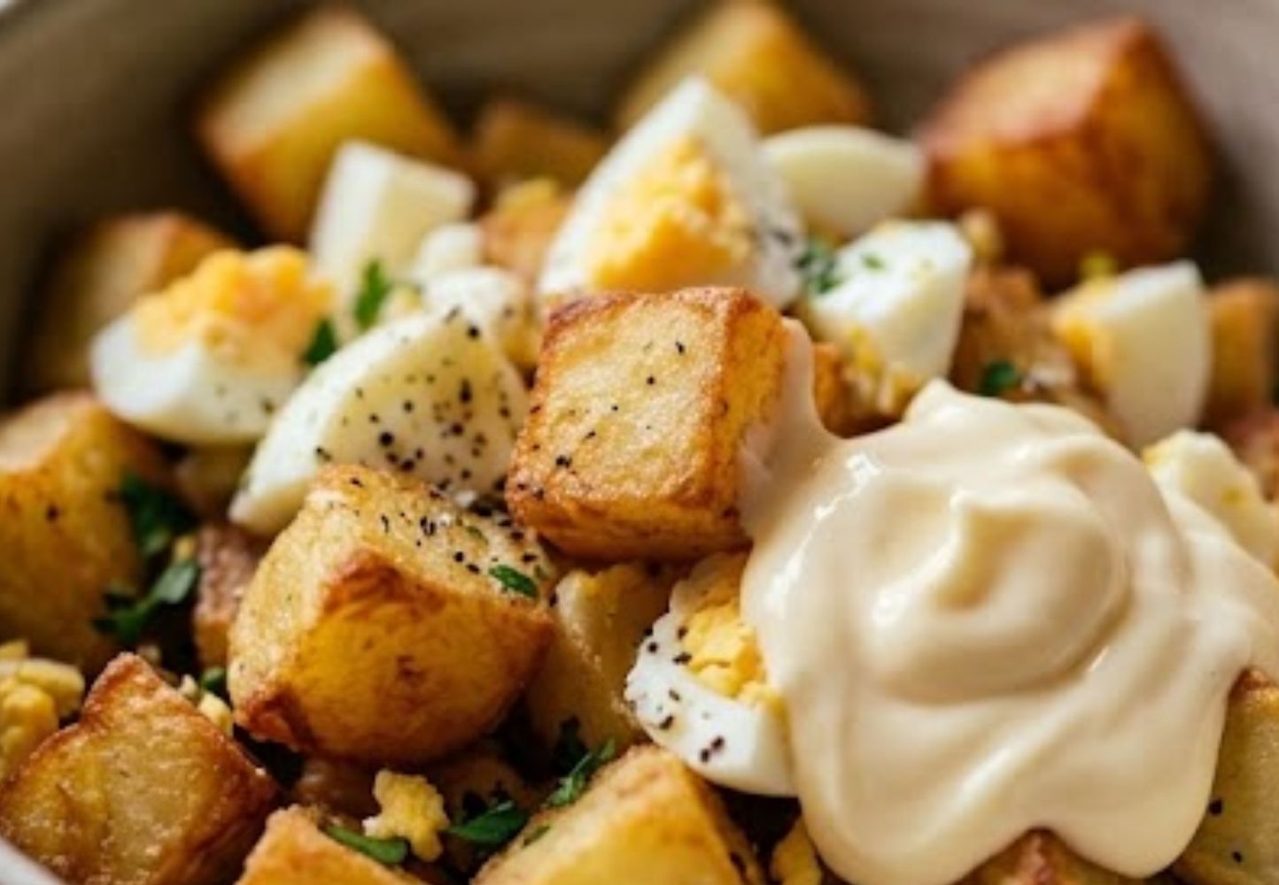 Ensalada de papa frita y huevo.