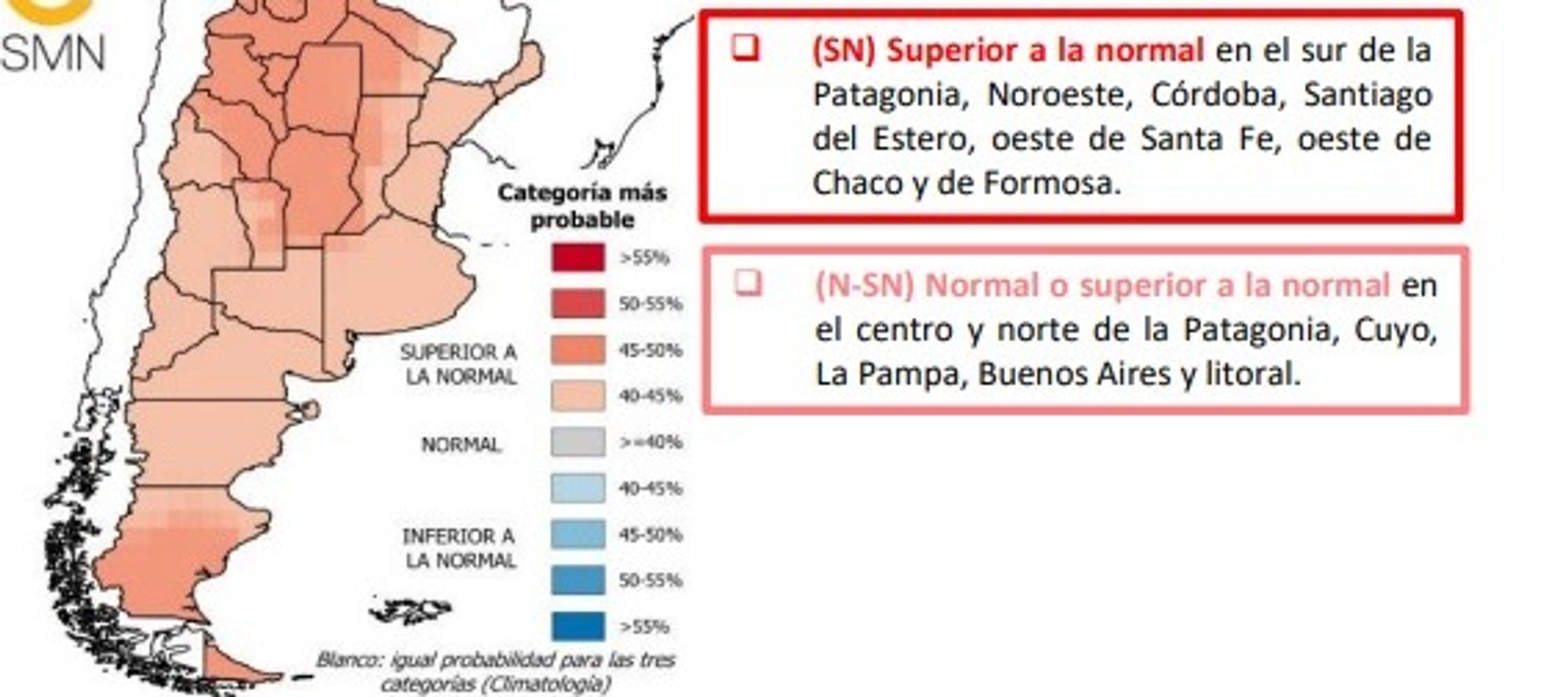 Los detalles del informe del SMN.