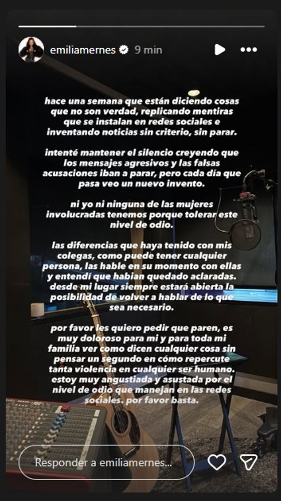 El comunicado de Emilia Mernes