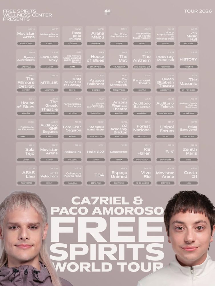 Ca7riel & Paco Amoroso en el Movistar Arena 2026: cuándo salen a la venta las entradas del "Free Spirits Tour"