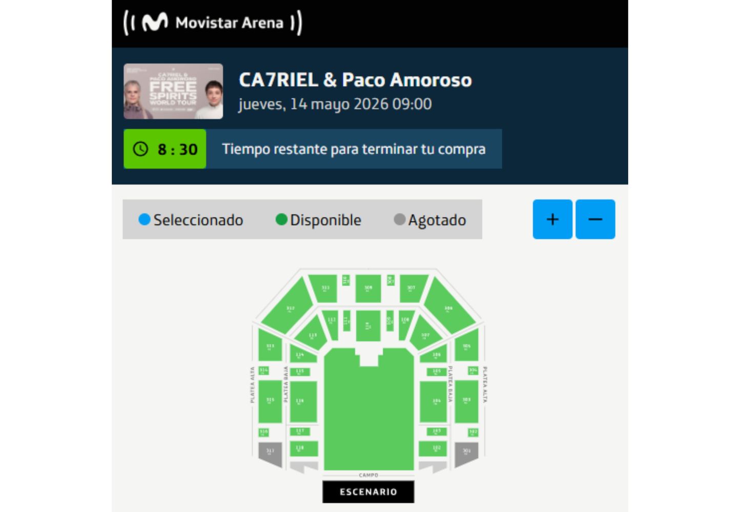 El show de Paco Amoroso y Ca7riel será el 14 de mayo.