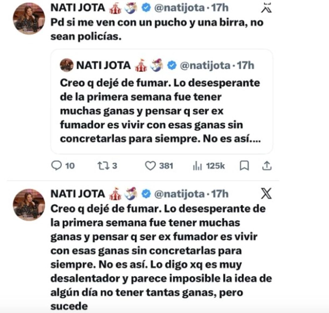 La adicción que padece Nati Jota