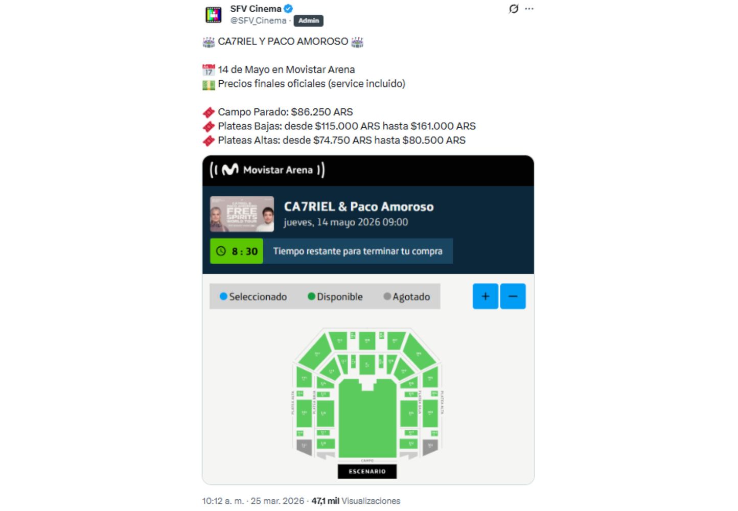 Los precios de las entradas.