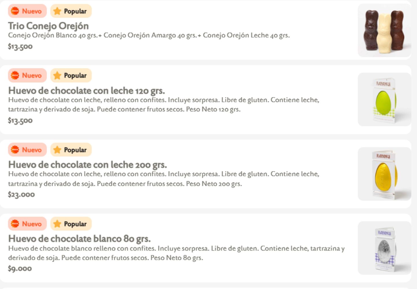 Precios de la web.