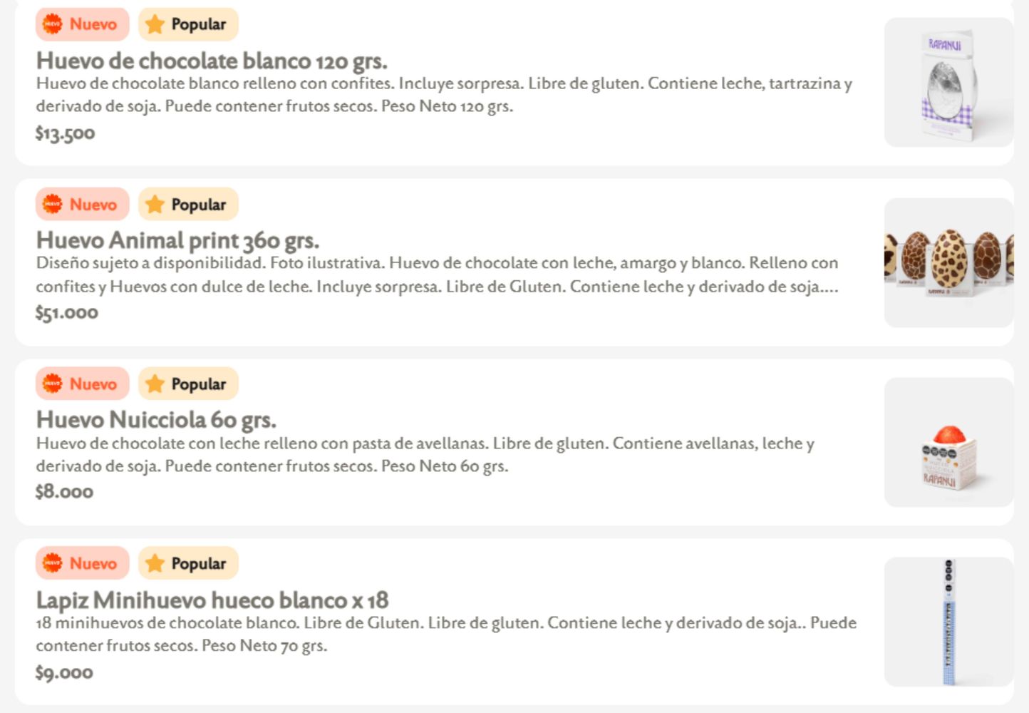 Los precios de Rapanui estas Pascuas.