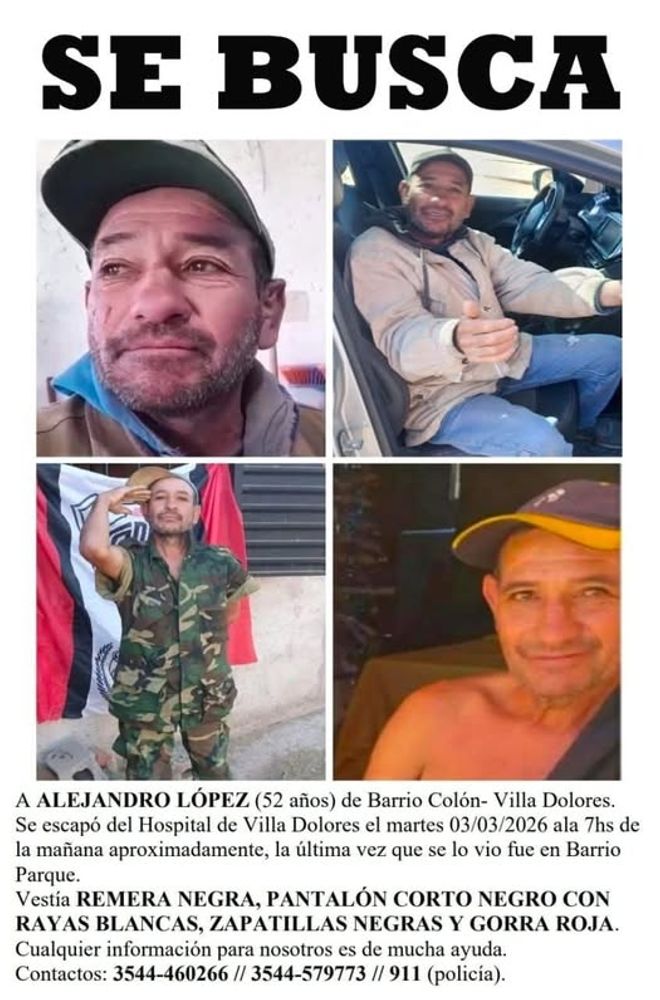 Buscan a un hombre desaparecido en Córdoba.