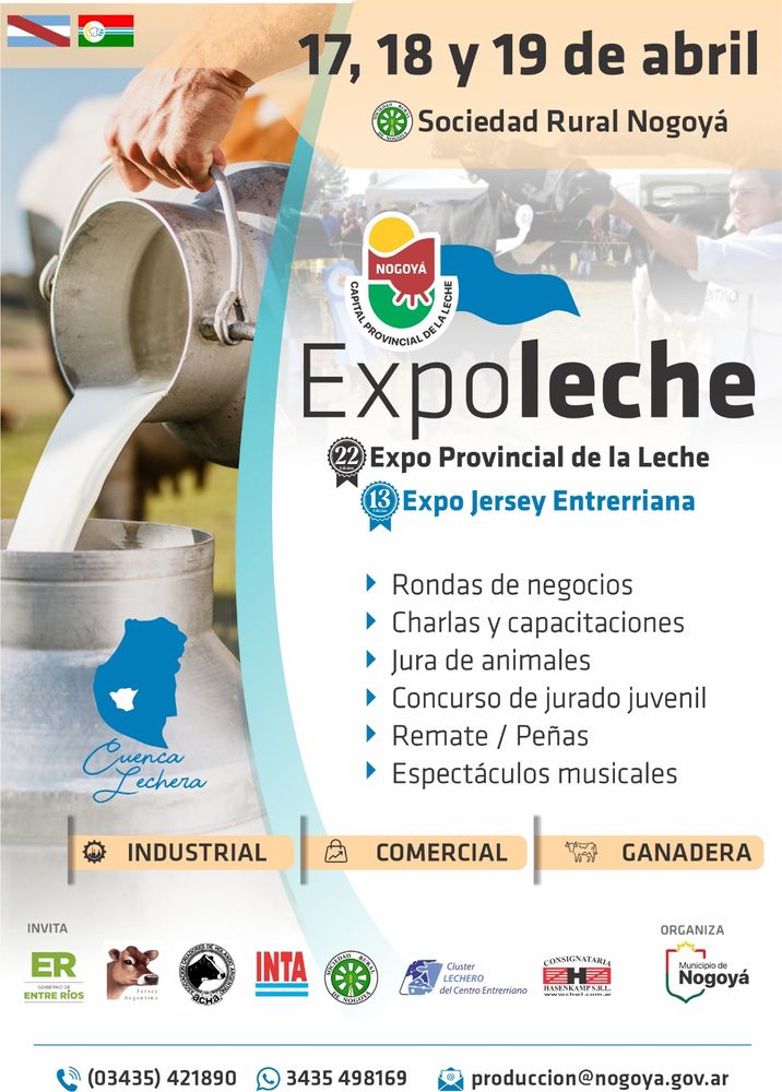 Nogoyá se prepara para la Expo Provincial de la Leche 2026: tres días con producción, negocios y espectáculos.