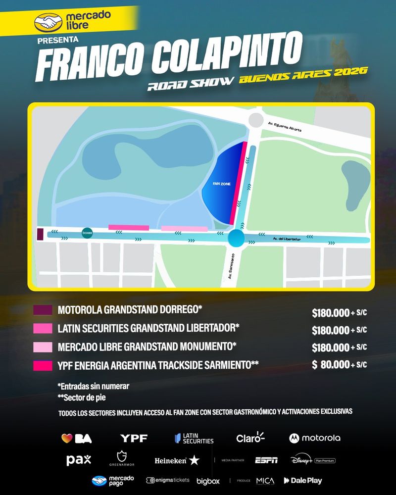 Franco Colapinto en Buenos Aires 2026: precios de entradas, ubicaciones y sectores preferenciales de la exhibición con Alpine
