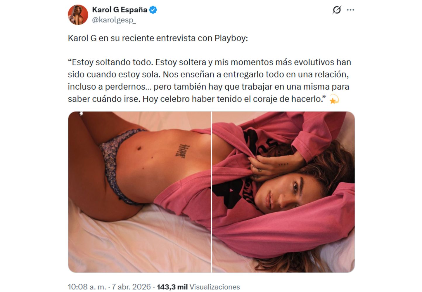La cantante dio una entrevista en la revista Playboy.