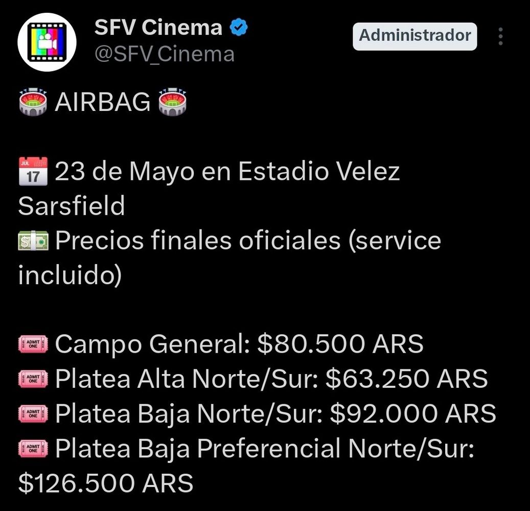 Airbag en Vélez 2026: precios de entradas, cuándo salen a la venta y cómo comprarlas
