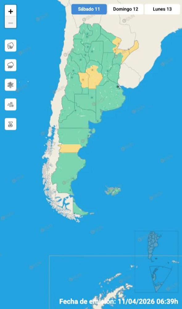 Alerta amarilla por tormenta este sábado 11 de abril.