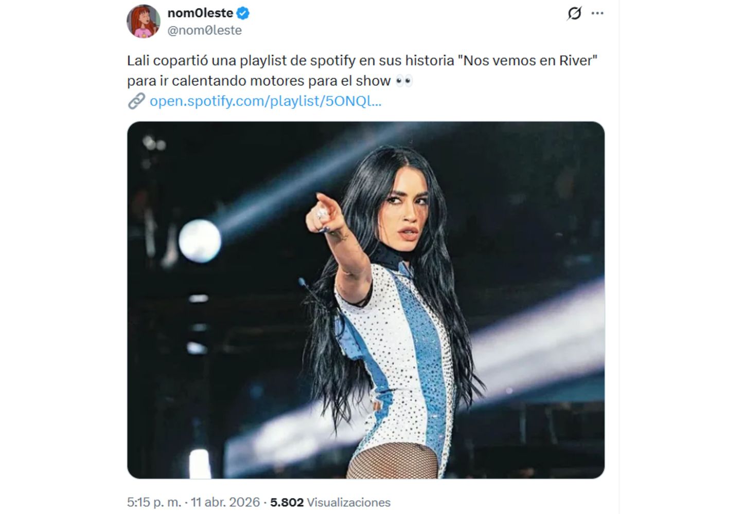 El set list lo compartió la artista en redes sociales.