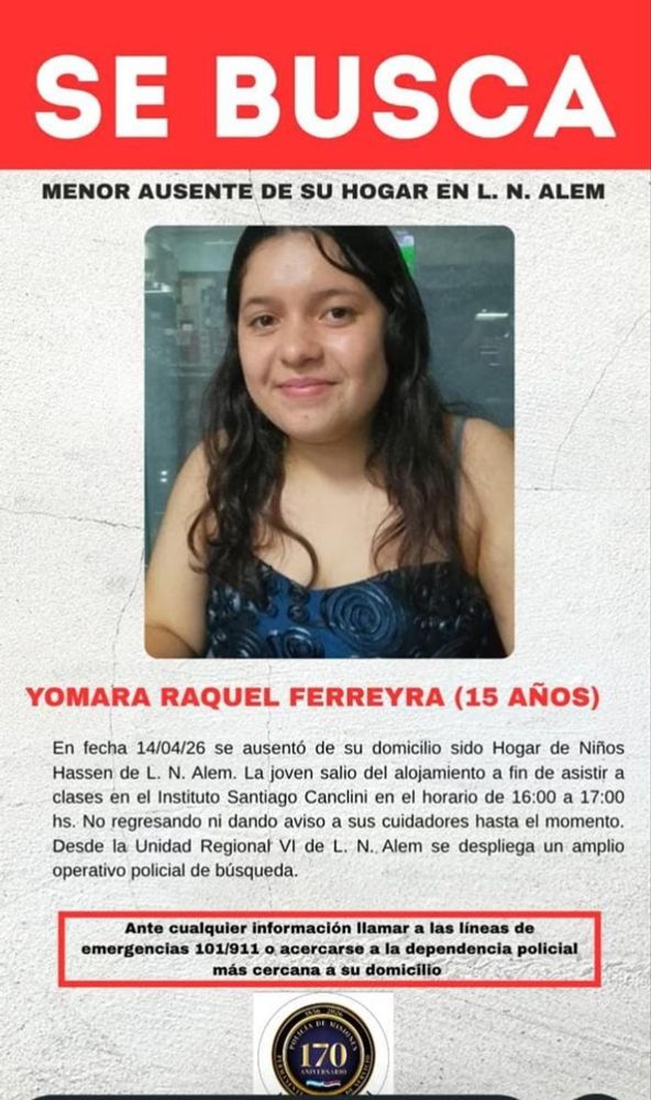 Leandor N. Alem: buscan a una adolescente que salió a estudiar y no regresó.
