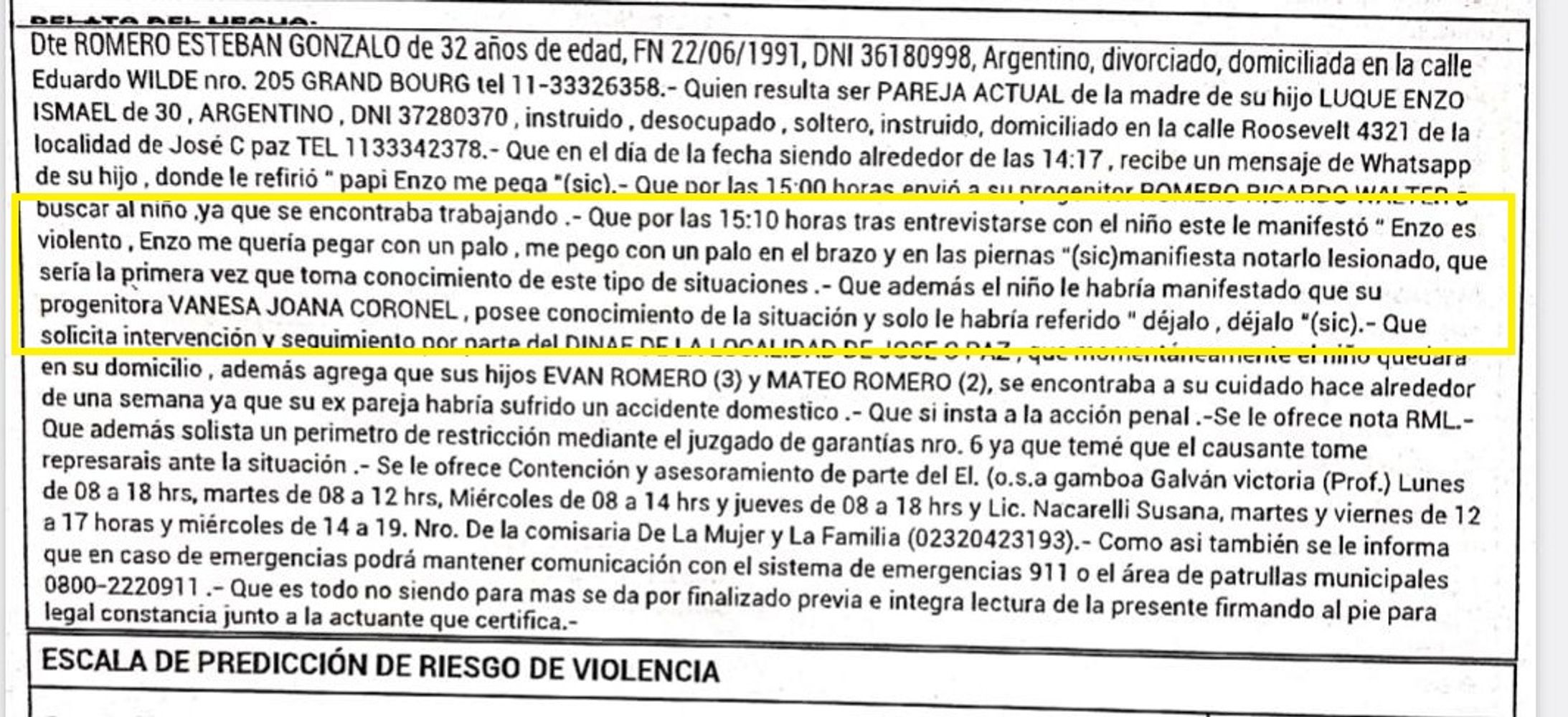 El testimonio de uno de los nenes. 