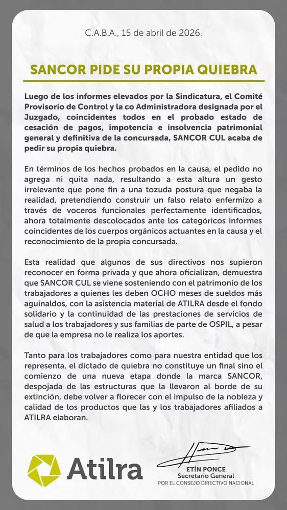 Atilra emitió un comunicado luego de la medida.