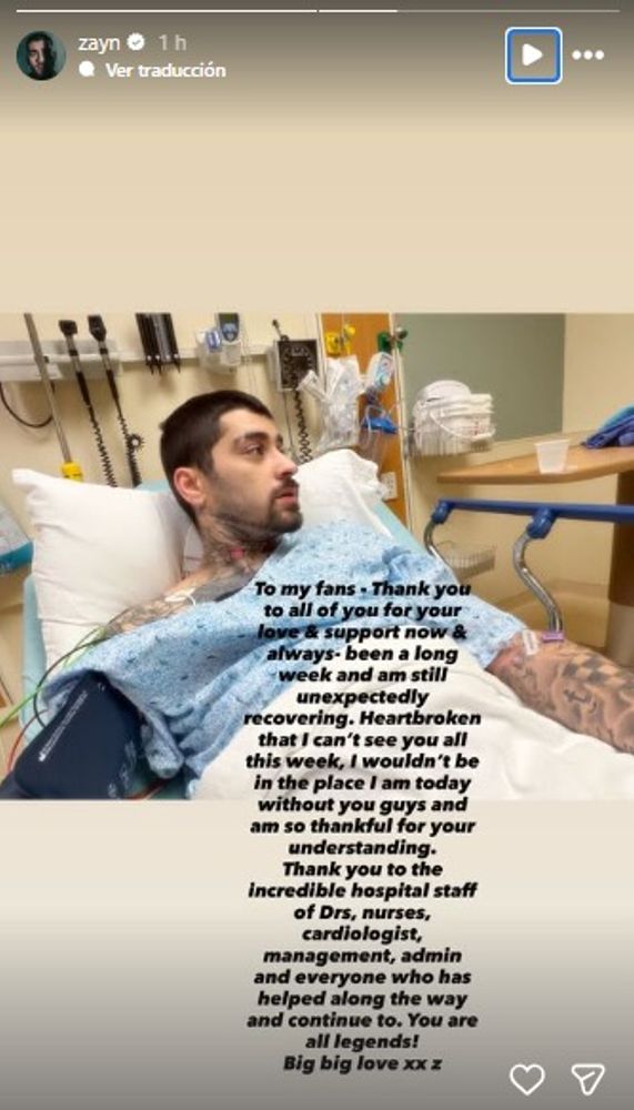El mensaje que Zayn Malik dejó en Instagram.