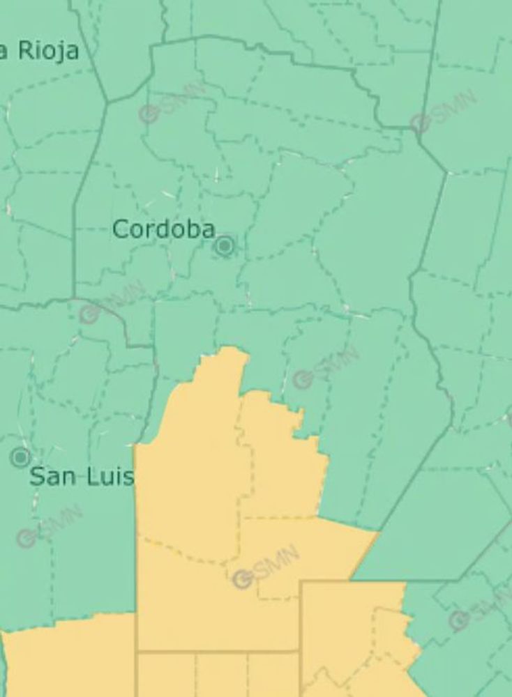 Alerta amarilla por tormenta en Córdoba.