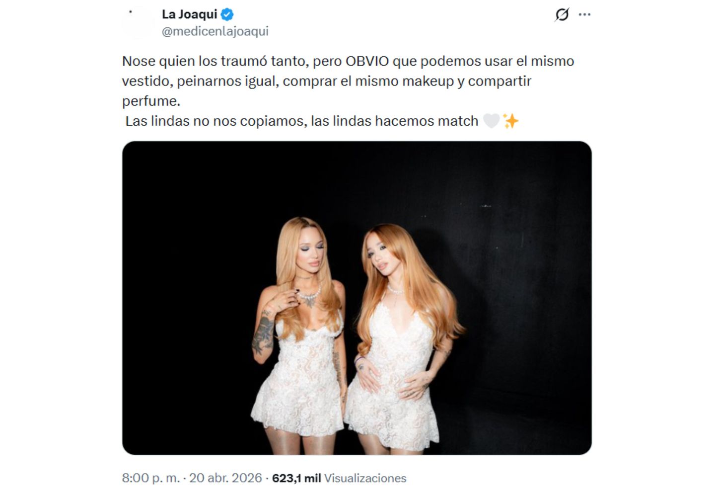 El posteo de La Joaqui en redes.