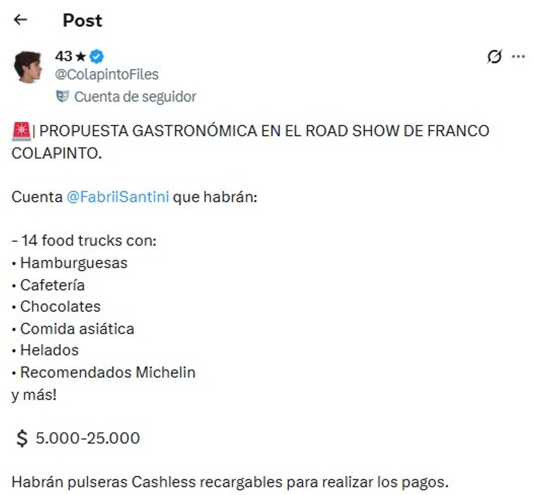 Con precios desde $5.000 pesos: qué se podrá comer en la exhibición de Franco Colapinto en Palermo