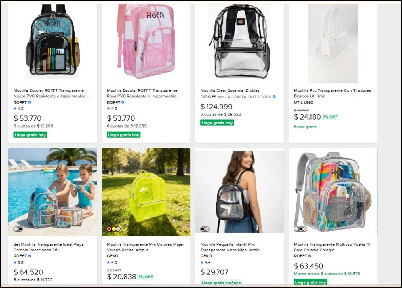Los precios de las mochilas transparentes en Argentina.