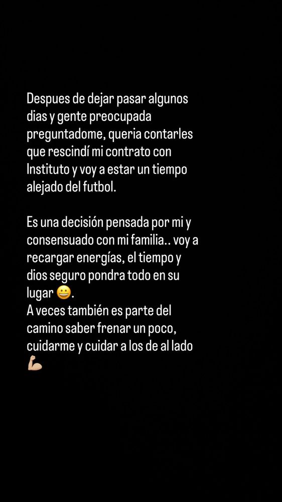 El jugador de Instituto explicó los motivos de su decisión.