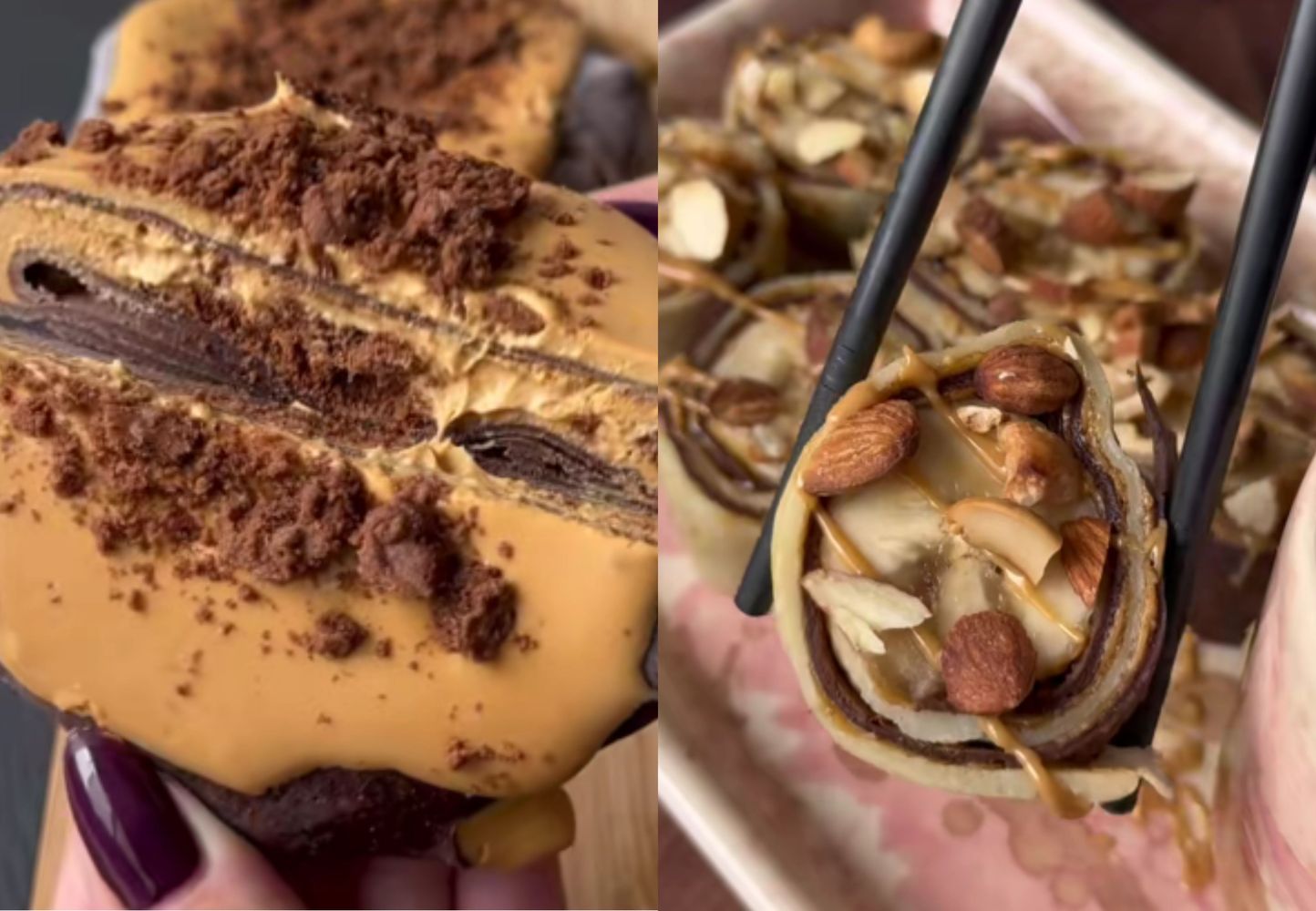 El panqueque helado de chocotorta y el sushi de banana.
