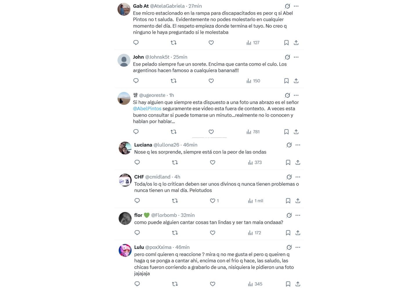 Los comentarios tras el video de Abel Pintos.