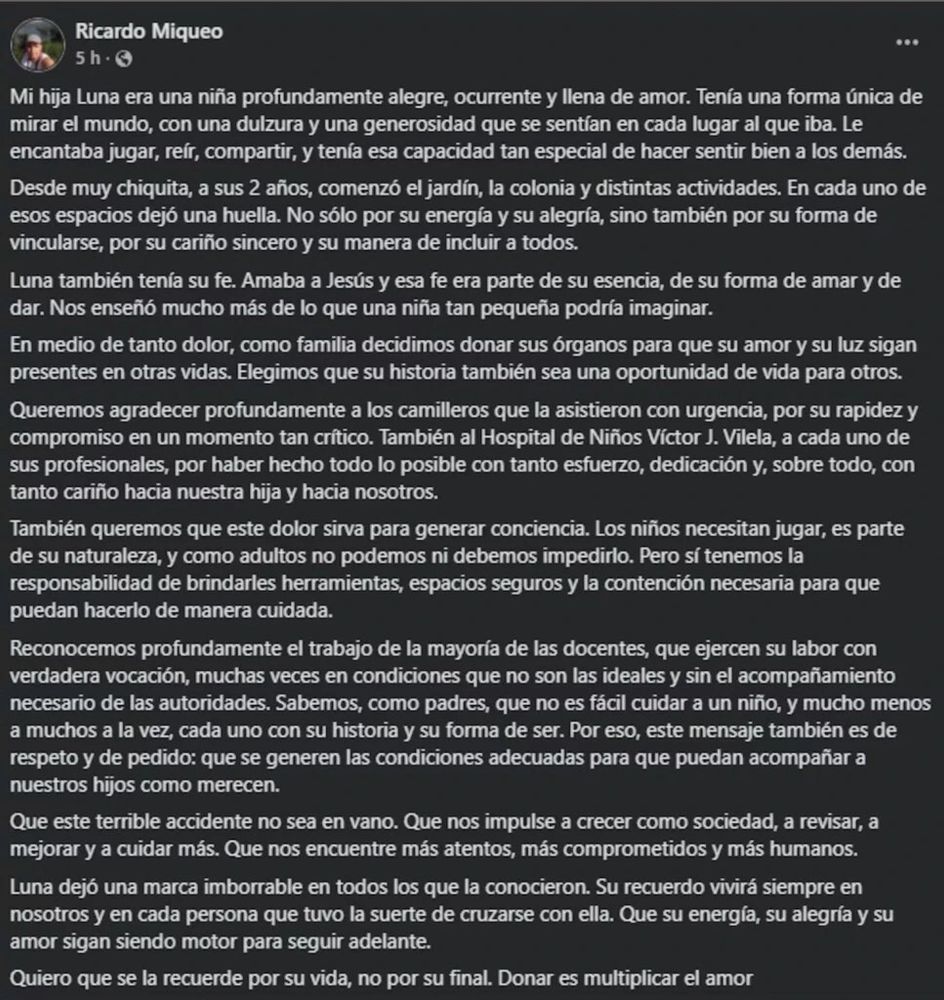 Nena fallecida en Rosario