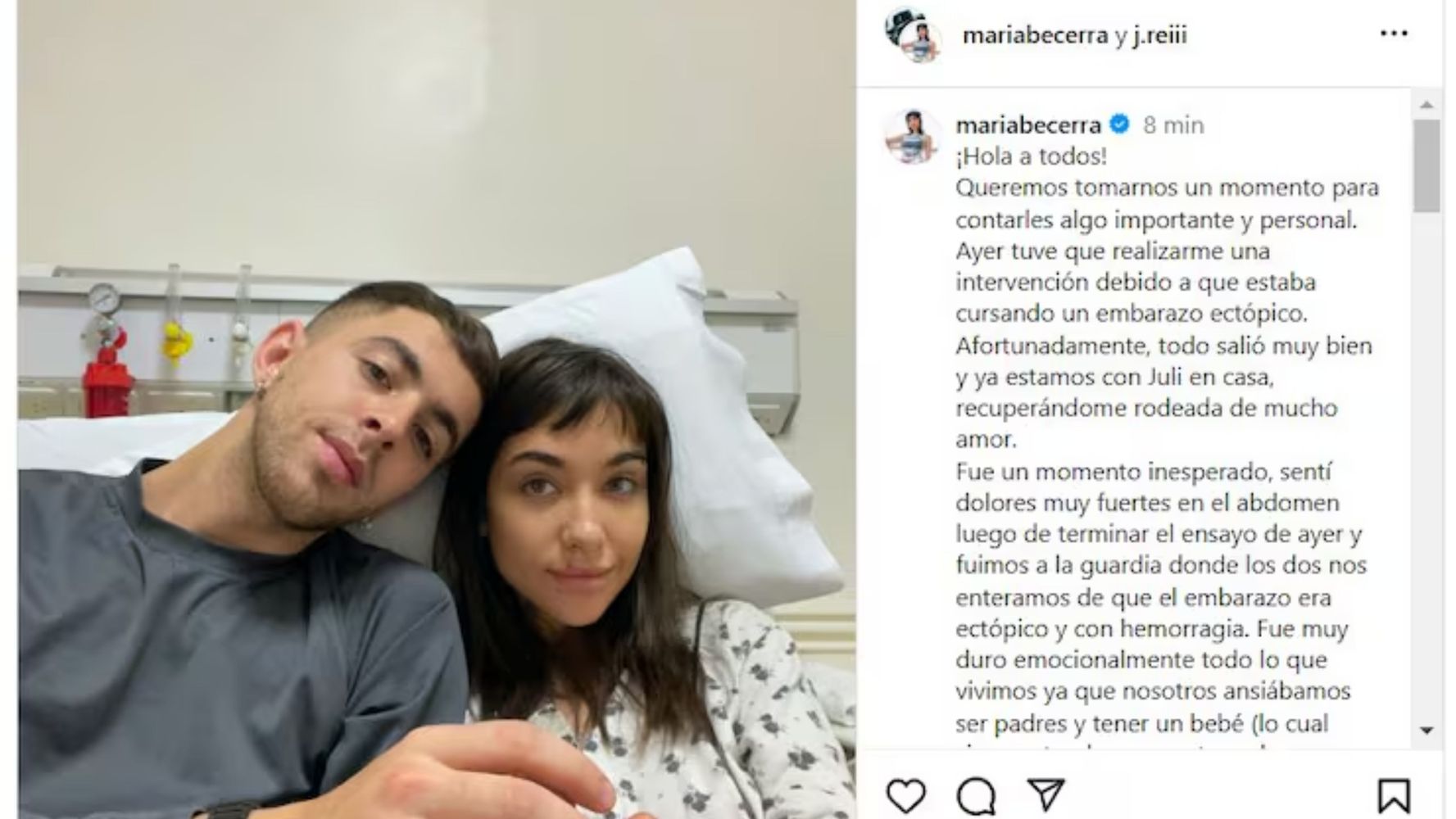 La primera vez que la cantante atravesó un embarazo ectópico
