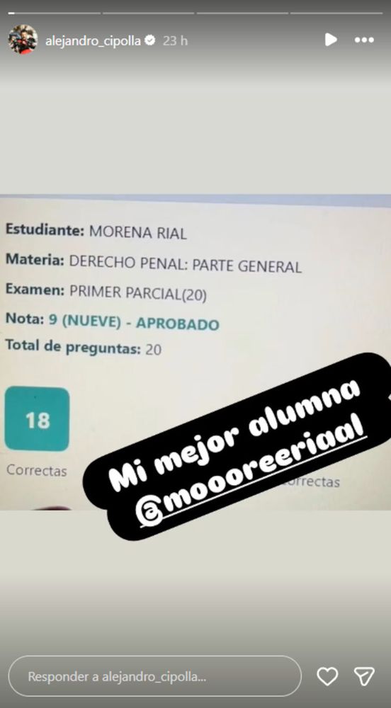 La nota que se sacó Morena Rial en su primer examen de abogacía.