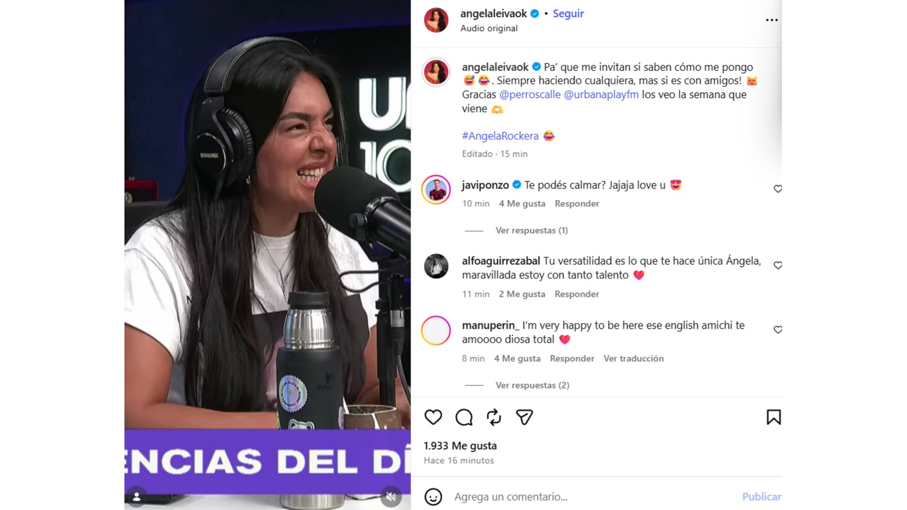 Ángela compartió el video en sus redes.