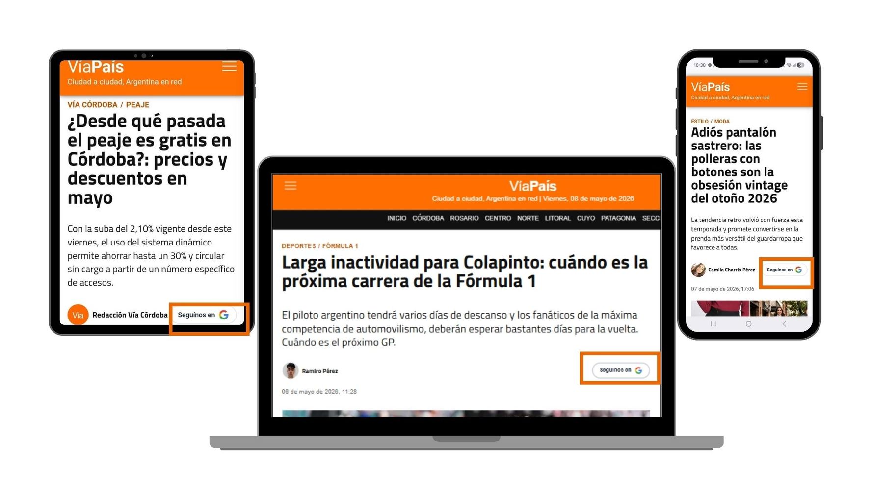 Desde cualquier dispositivo aparecerá el botón cada cerca de la firma del autor de la nota.