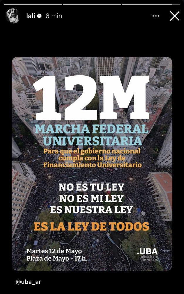 Lali Espósito, Paco Amoroso y Joaquín Levinton se suman a la Marcha Universitaria del 12 de mayo por la educación pública