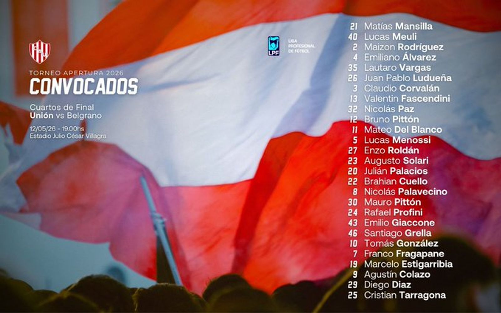 Los convocados de Unión.
