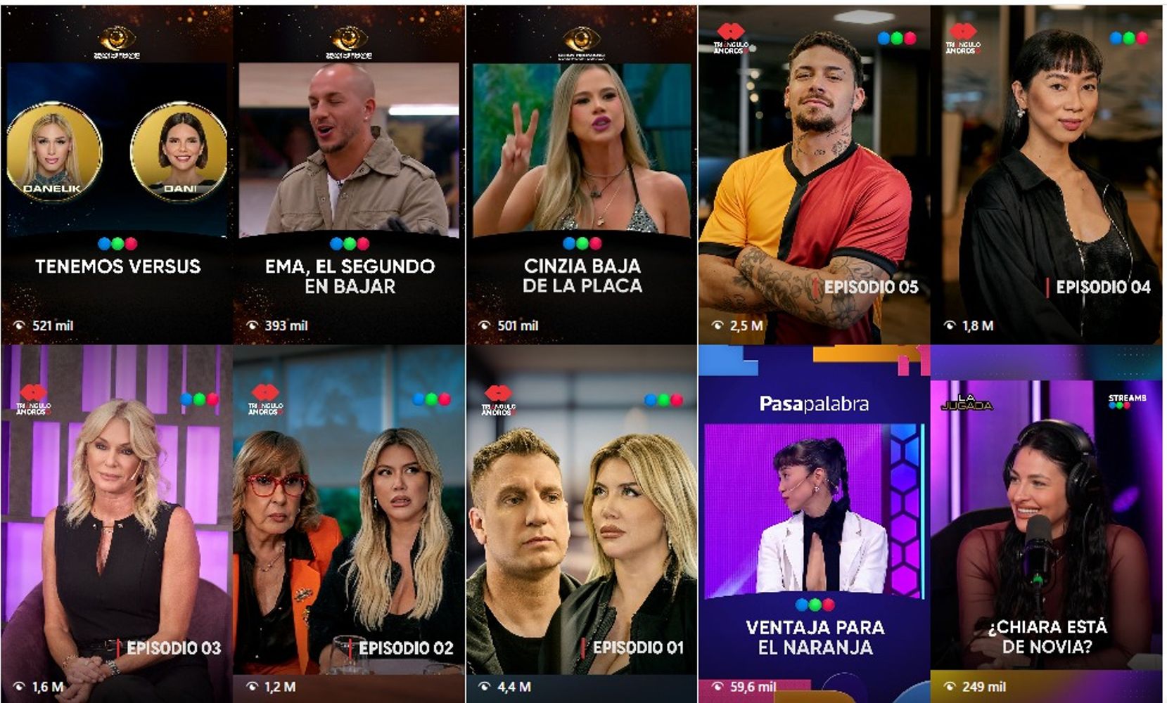 Los números de "Tríangulo Amoroso" en la cuenta oficial de Instagram de Telefe.