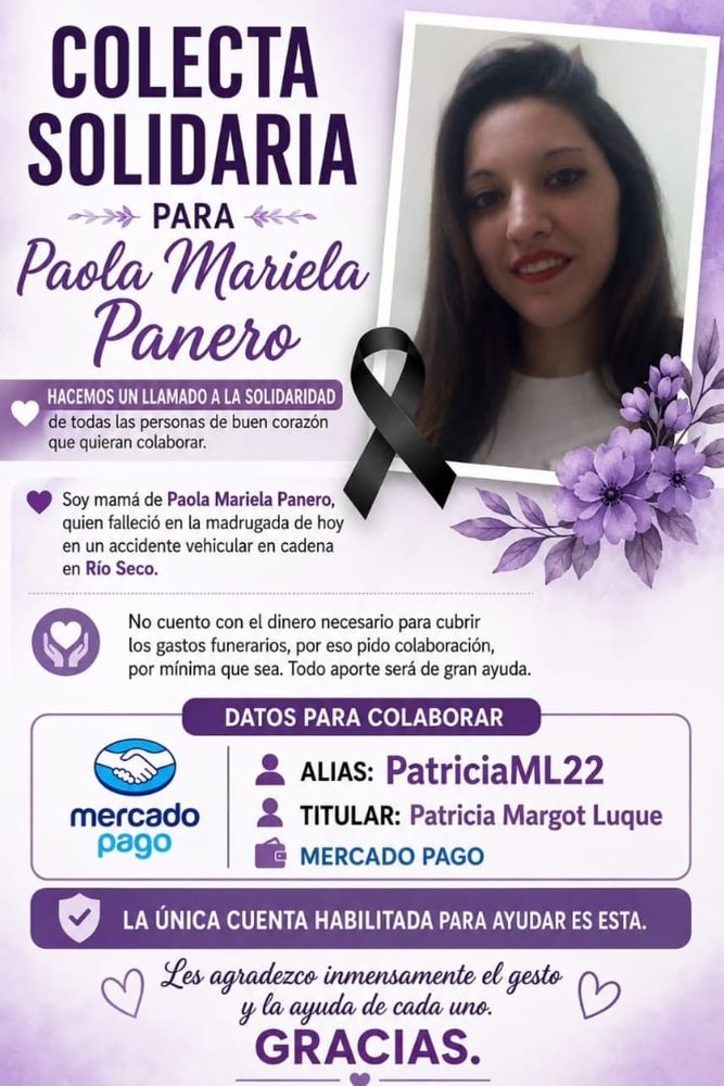 La madre de la mujer de Arroyito, fallecida en el accidente de Ruta 9, realiza una campaña para pagar los gastos del sepelio