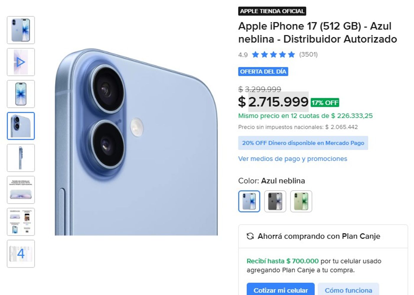 Hot Sale: cuánto cuesta comprar un iPhone 17 en Mercado Libre.