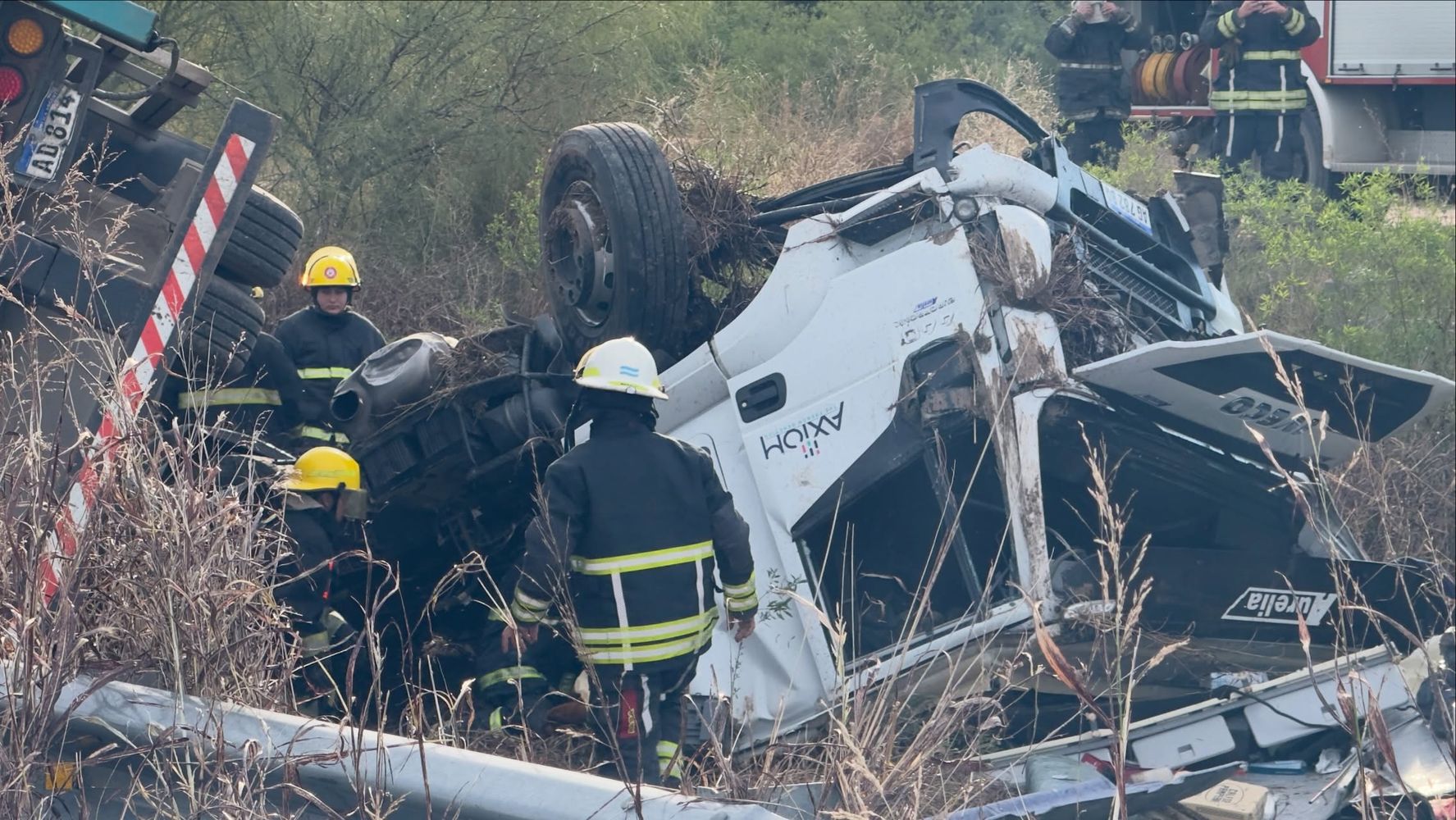 El Tío: un camión que transportaba porcinos colisionó con el guardarrail y tumbó en la Autovía 19