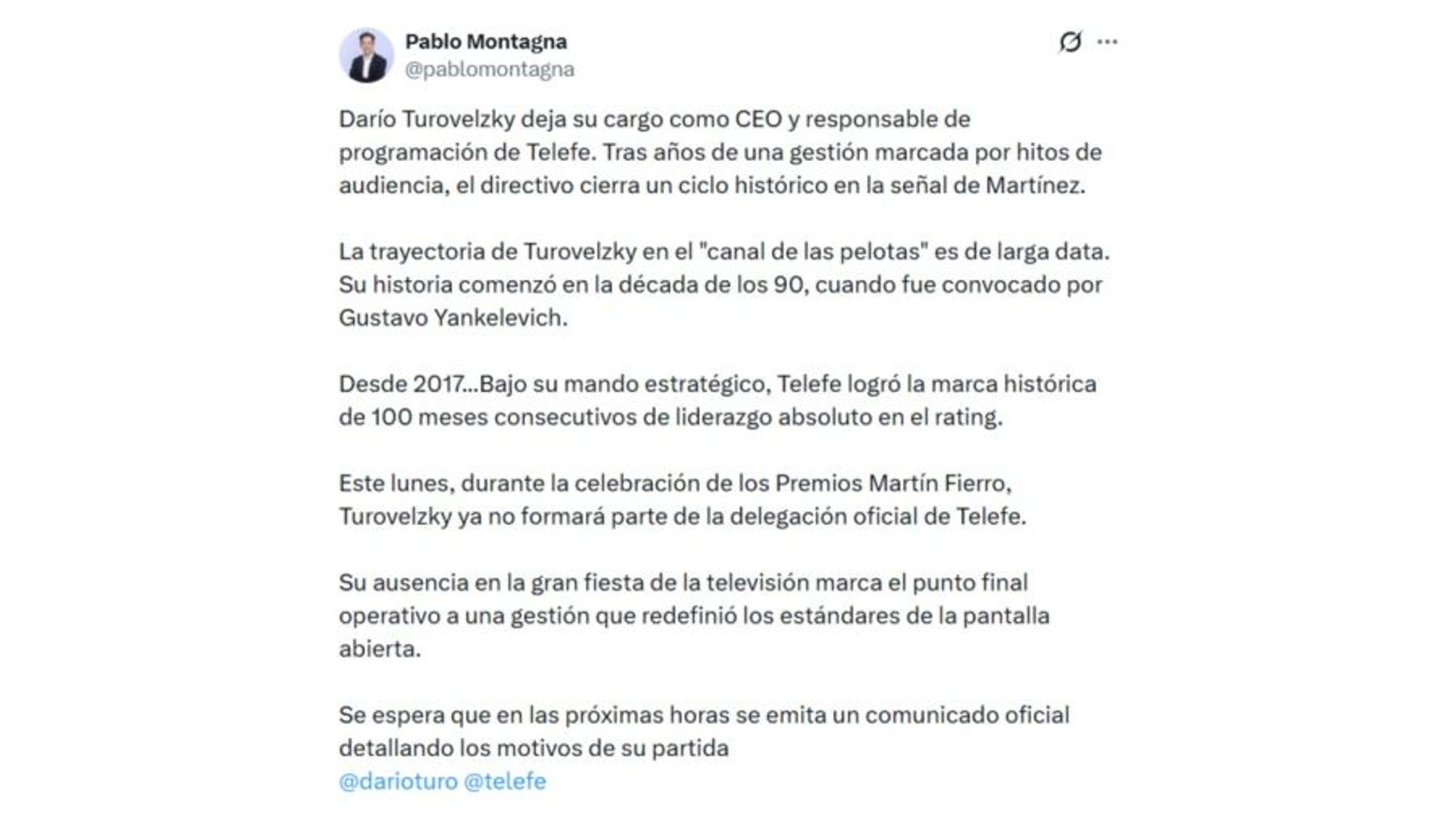 Salida del CEO de Telefe