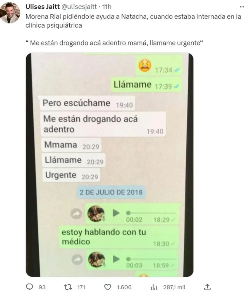 Los mensajes de More Rial a Natacha Jaitt