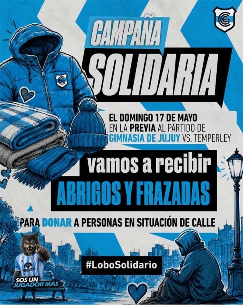 Este domingo el estadio "23 de Agosto" también será punto de encuentro solidario: Gimnasia organiza una colecta de ropa de abrigo para personas en situación de vulnerabilidad.