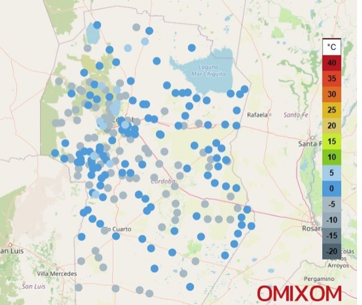 Los puntos más fríos de Córdoba este miércoles 20 de mayo.