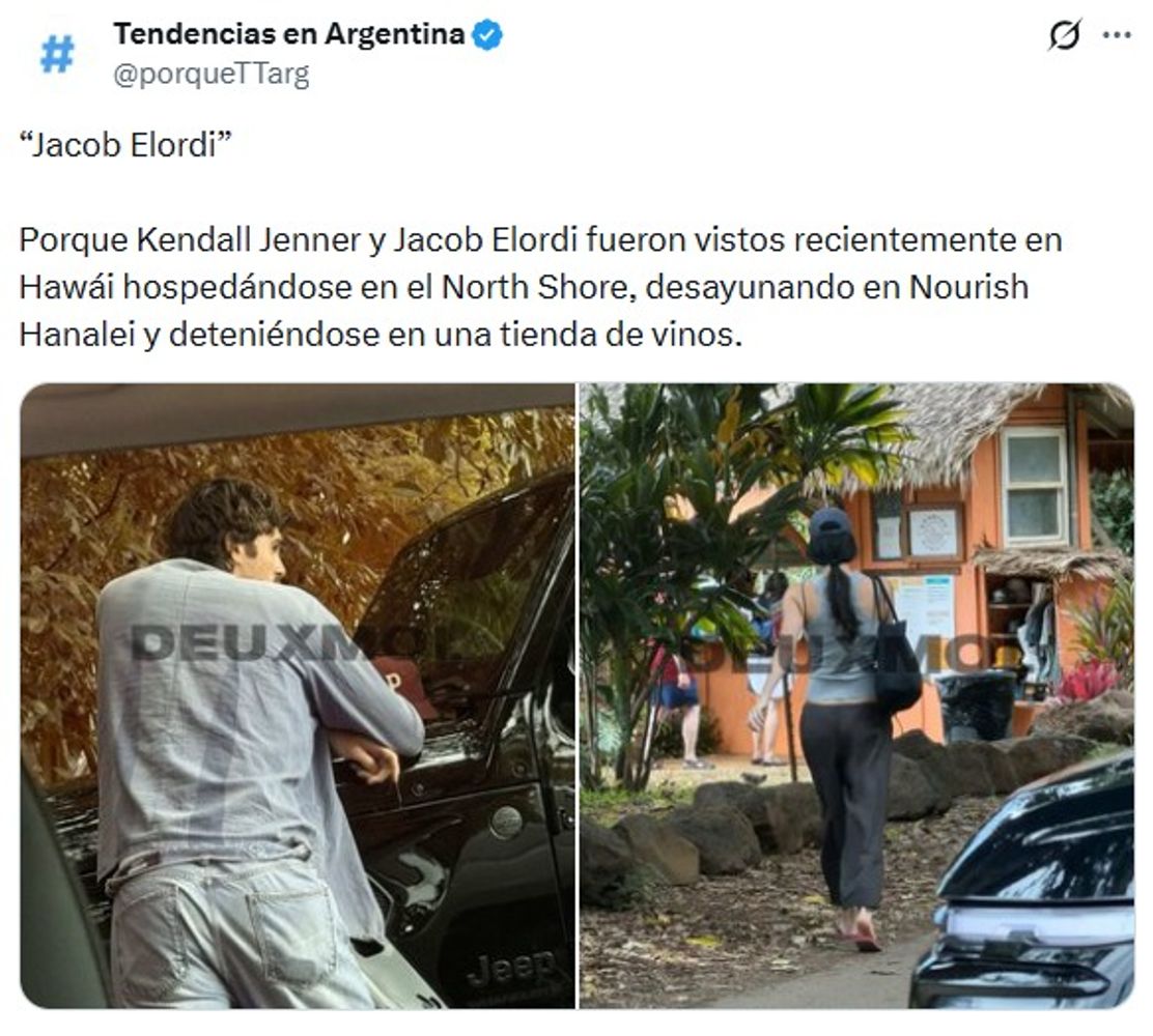 Jacob Elordi y Kendall Jenner vacacionando juntos.