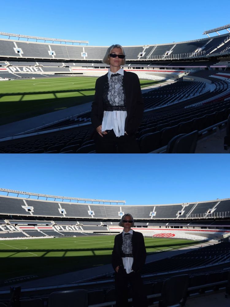 Sara Sklate, la periodista de River, desbloqueó la tendencia de encaje encima de la camisa y arrasó en la previa contra Belgrano