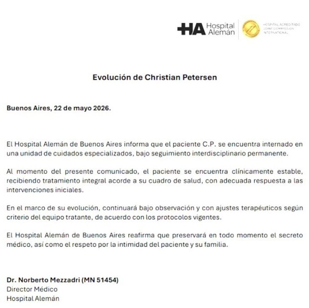 Parte médico del Hospital Alemán.