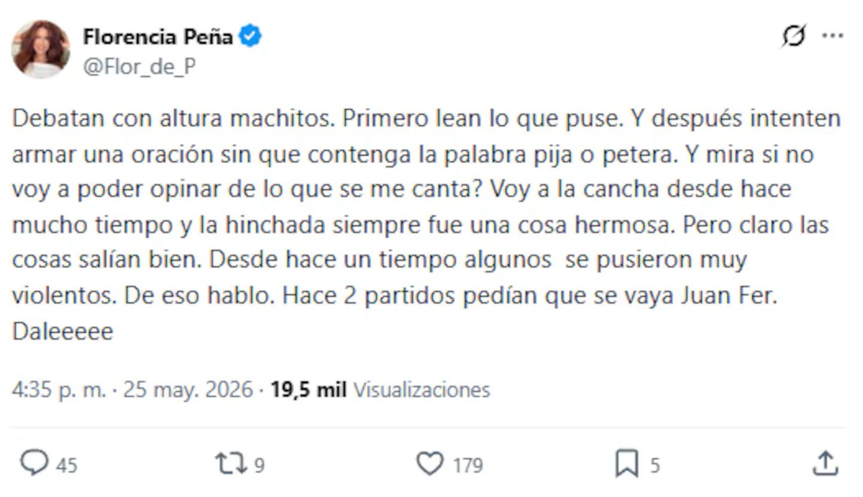 Flor Peña contra las críticas
