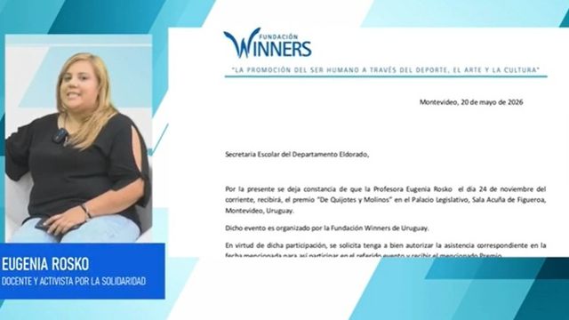 Una docente solidaria de Eldorado recibirá un reconocimiento internacional y avanza en un prestigioso certamen nacional.