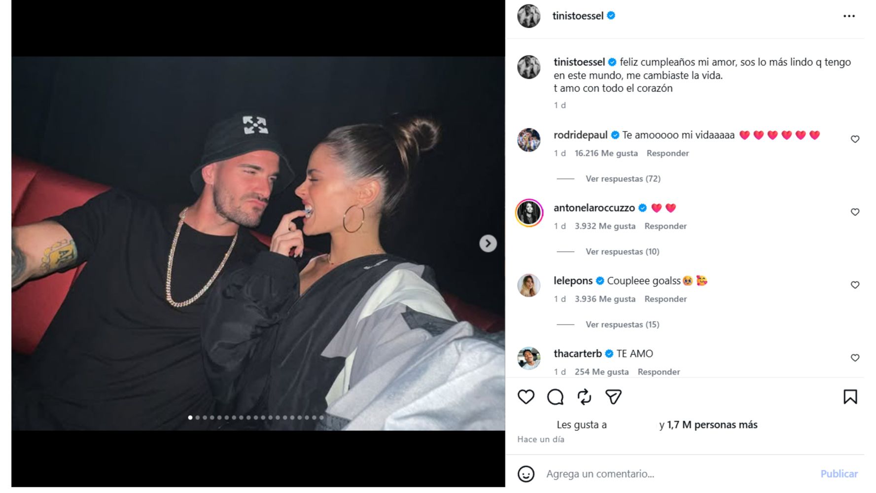 El post de Tini en las redes.